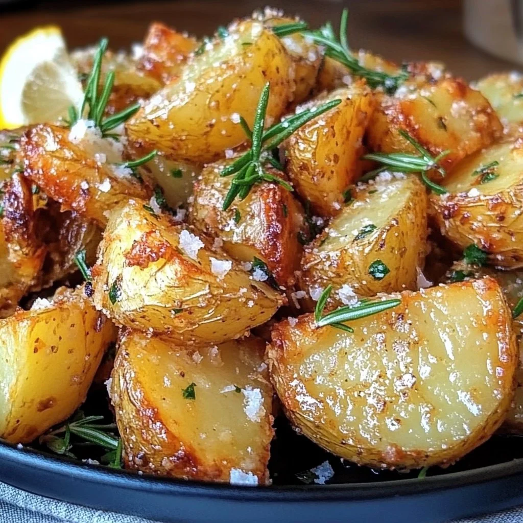 Delicious Perfect Greek Lemon Potatoes garnished and ready to serve