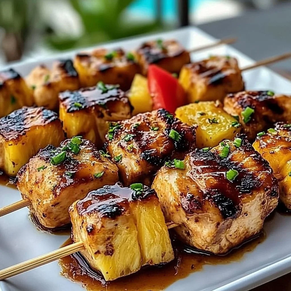 Delicious pineapple chicken kabobs grilled to perfection