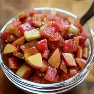 Delicious homemade rhubarb cinnamon jam in a jar with fresh rhubarb stalks.