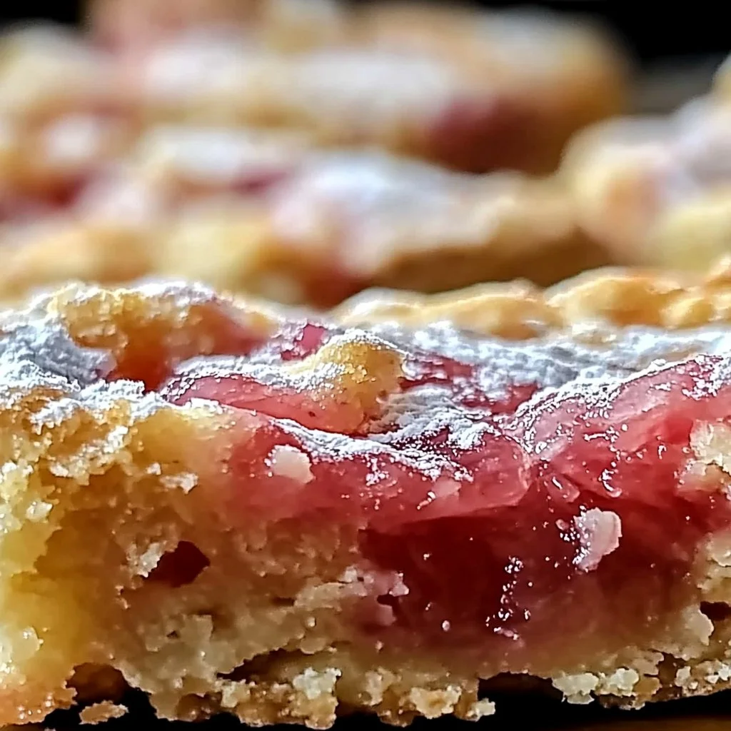 Delicious Rhubarb Shortbread Bars with a crumbly texture and vibrant rhubarb filling