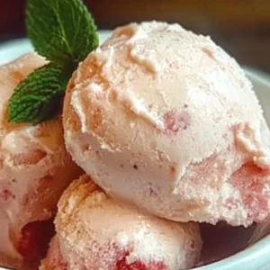 Delicious rhubarb vanilla ice cream topped with fresh rhubarb on a spoon.