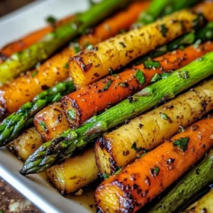 Roasted asparagus and carrots served on a plate, a healthy and vibrant dish.