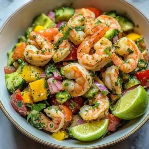 Fresh shrimp salad with vibrant vegetables and citrus dressing