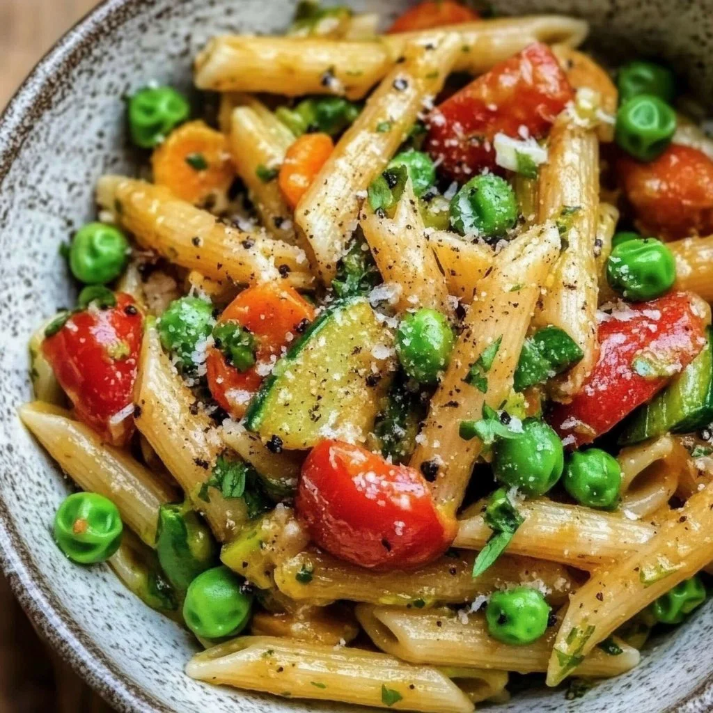 Vibrant spring vegetable pasta dish with fresh seasonal veggies