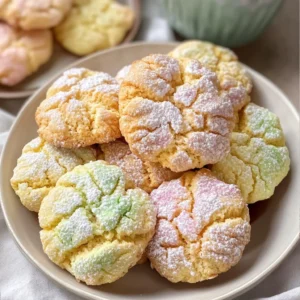 Springtime Crinkle Cookies with powdered sugar coating on a plate