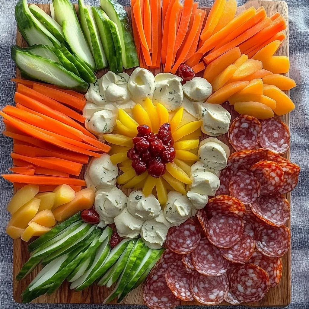 Beautiful summer charcuterie board featuring fresh fruits, meats, and cheeses.