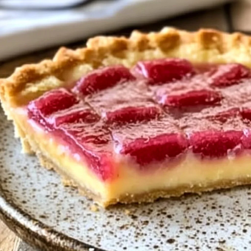 Deliciously baked rhubarb custard tart with a flaky crust