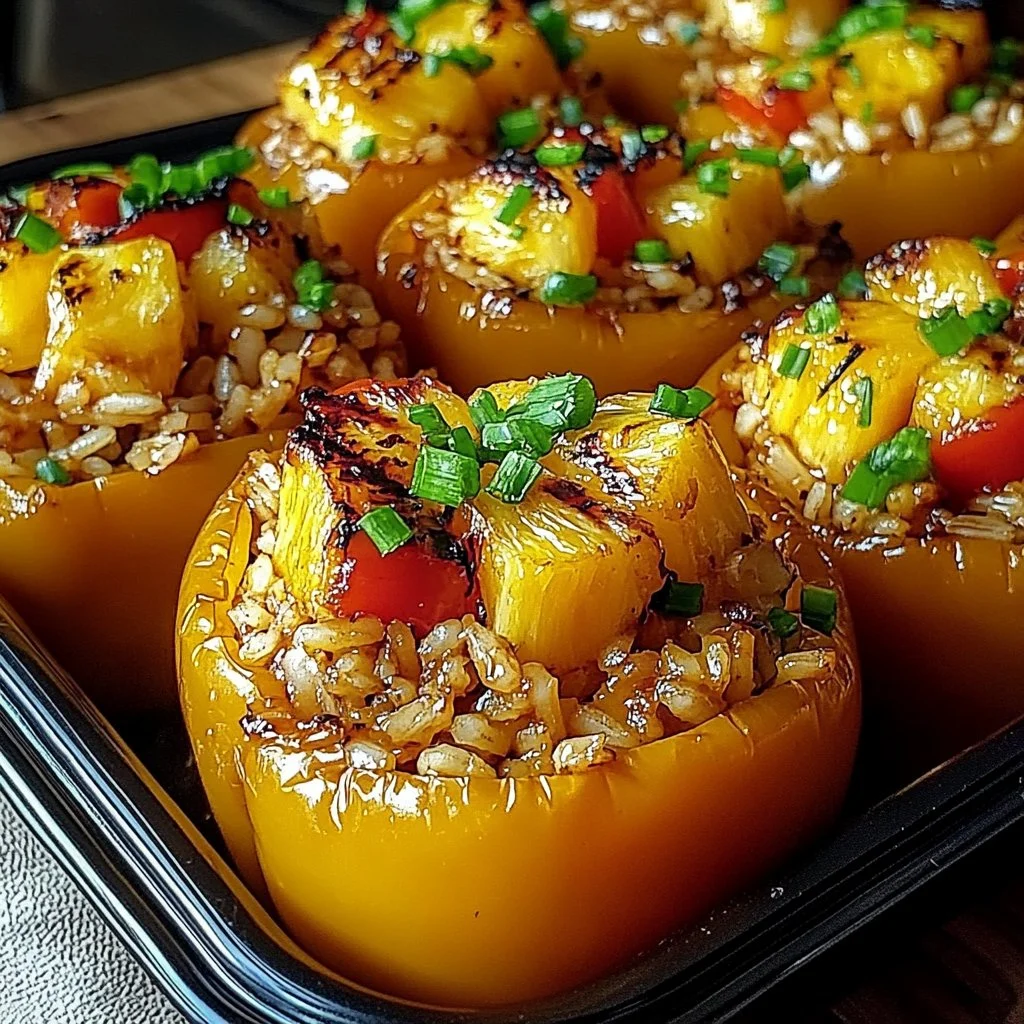 Teriyaki Pineapple Chicken and Rice Stuffed Peppers ready to serve