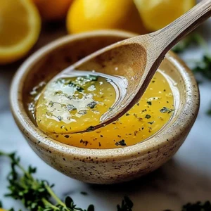 Zesty lemon vinaigrette dressing in a bowl with fresh ingredients