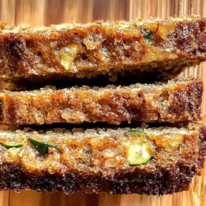 Delicious slice of moist zucchini bread on a rustic wooden table