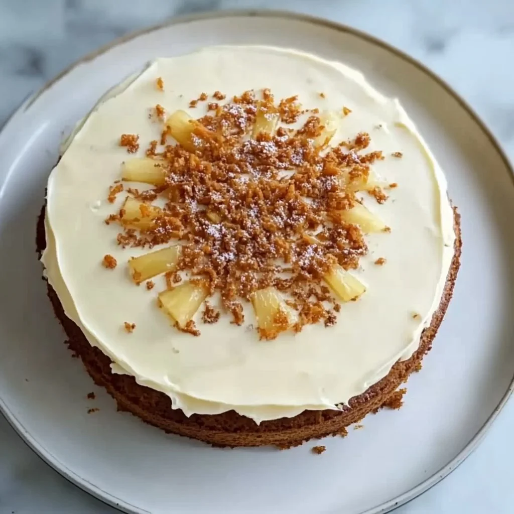 Delicious carrot cake with pineapple topped with cream cheese frosting