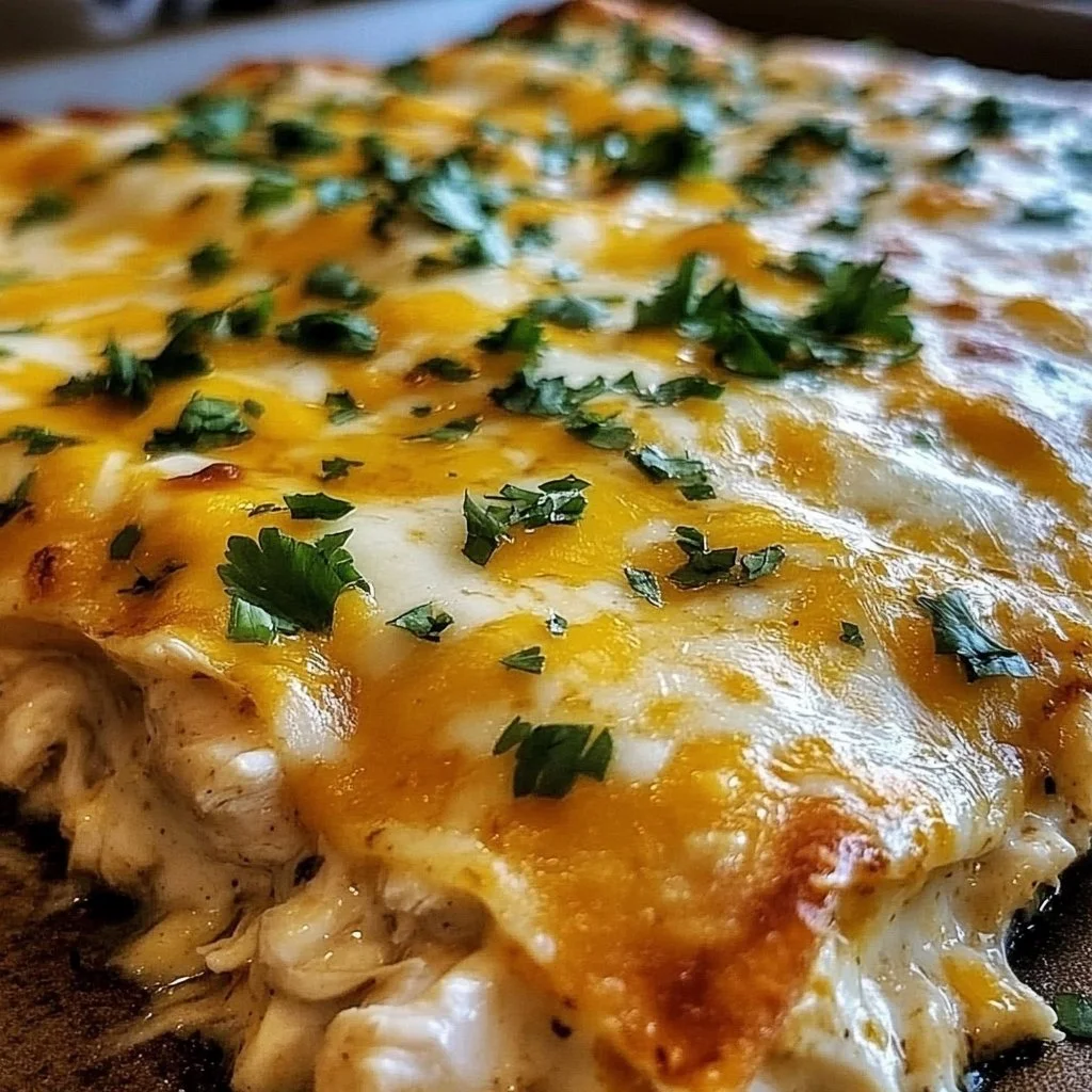 Delicious Cheese Chicken Enchiladas served with garnishes and toppings
