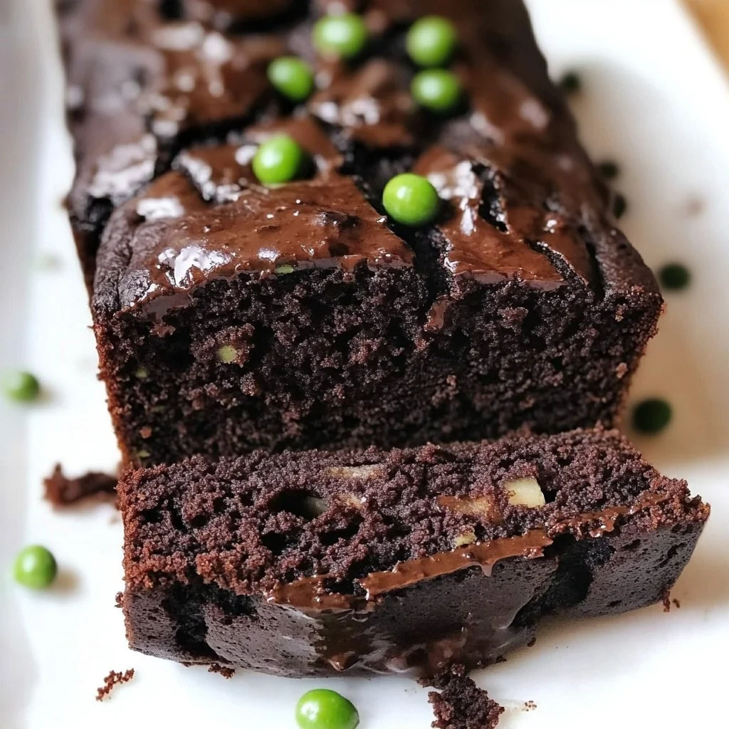 Slice of moist chocolate zucchini bread on a wooden table
