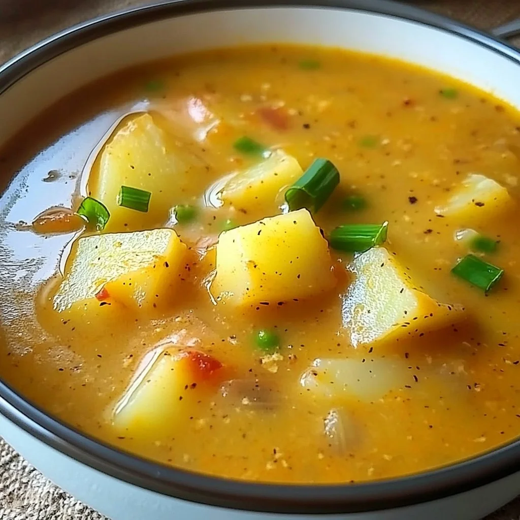 Creamy Cajun potato soup served in a bowl, garnished with green onions and spices.