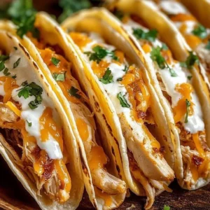 Delicious creamy cheddar ranch chicken tacos served in a flavorful dish