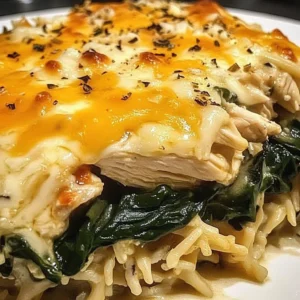 Easy chicken spinach casserole baked with cheese and veggies