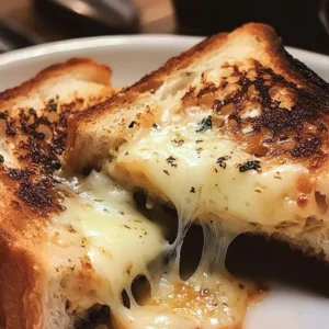 Melted garlic bread grilled cheese sandwich with crispy edges and gooey cheese