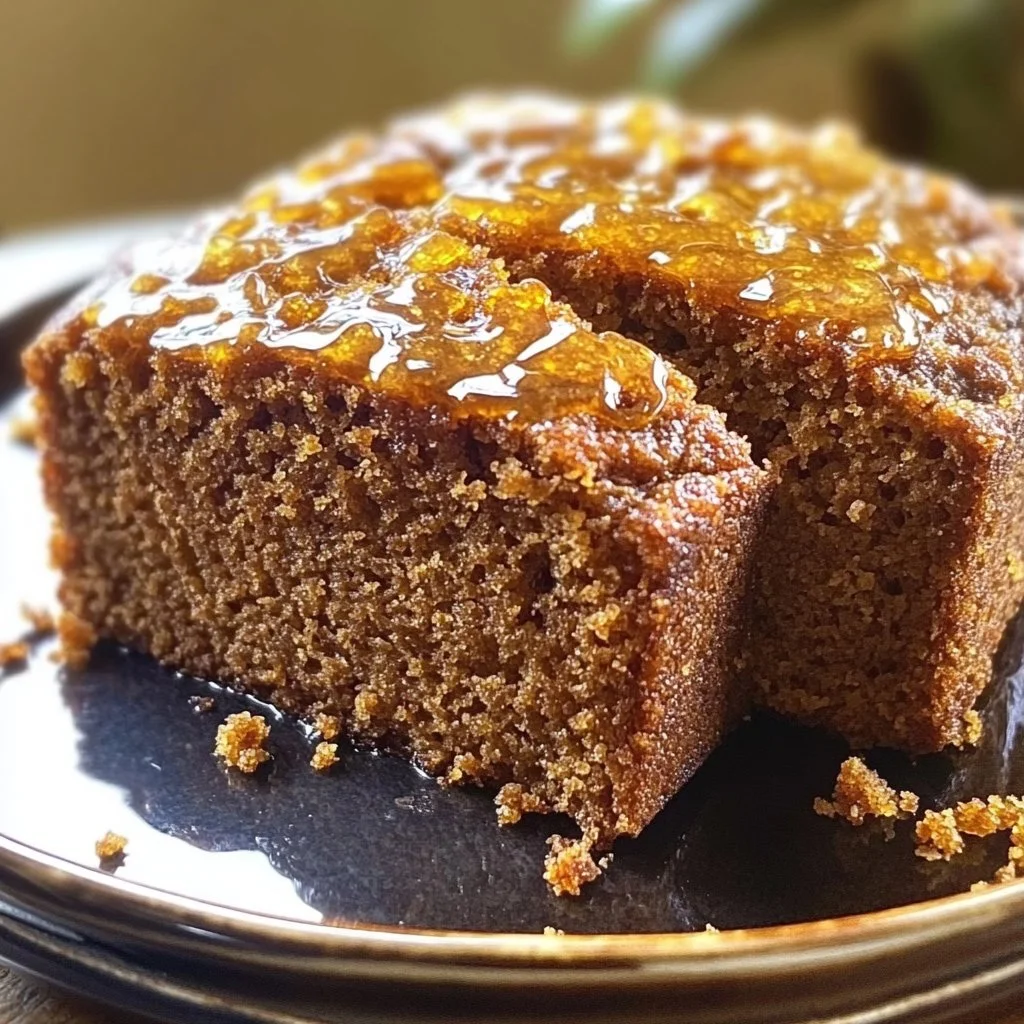 Homemade Ginger Honey Loaf Cake with a golden-brown crust and ginger glaze
