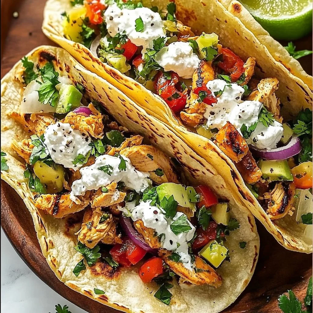 Healthy Mediterranean Chicken Tacos with fresh ingredients and spices