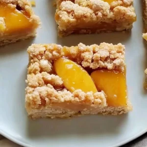 Honey-Glazed Peach Crumble Bars with fresh peaches and crumb topping