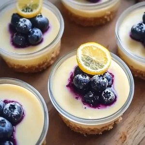 Lemon Blueberry Cheesecake Cups garnished with fresh blueberries