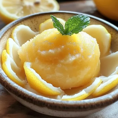 Lemon sorbet served in hollowed lemon shells for a zesty dessert experience