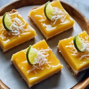 Delicious Mango Coconut Key Lime Bars with tropical flavors and a zesty finish.