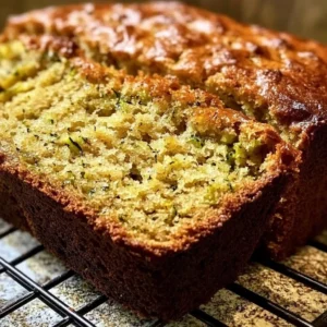 Slice of moist old fashioned zucchini bread on a wooden cutting board
