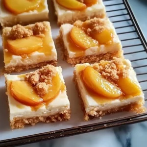 Delicious Peach Cobbler Cheesecake Bars with fresh peaches and creamy filling