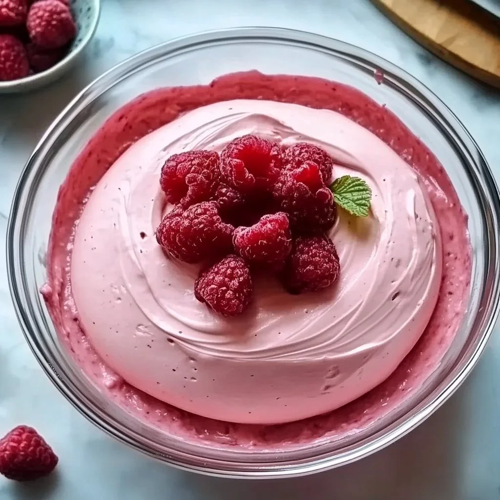 Delicious raspberry mousse filling in a dessert