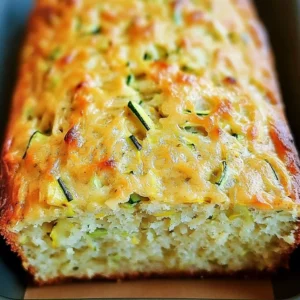 Slice of savory zucchini quick bread on a wooden board