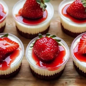 Delicious strawberry cheesecake cups topped with fresh strawberries and whipped cream