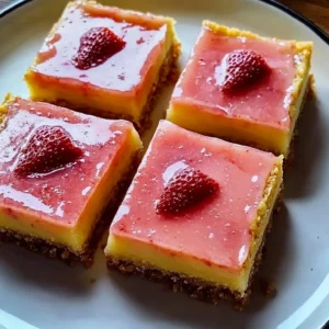 Delicious strawberry lemon bars with a crust and fruity topping