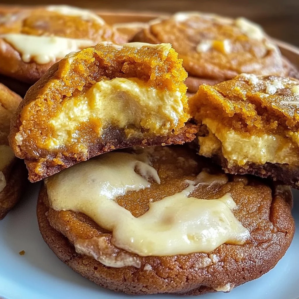 Sweet potato cheesecake cookies with whipped cream and a dash of cinnamon