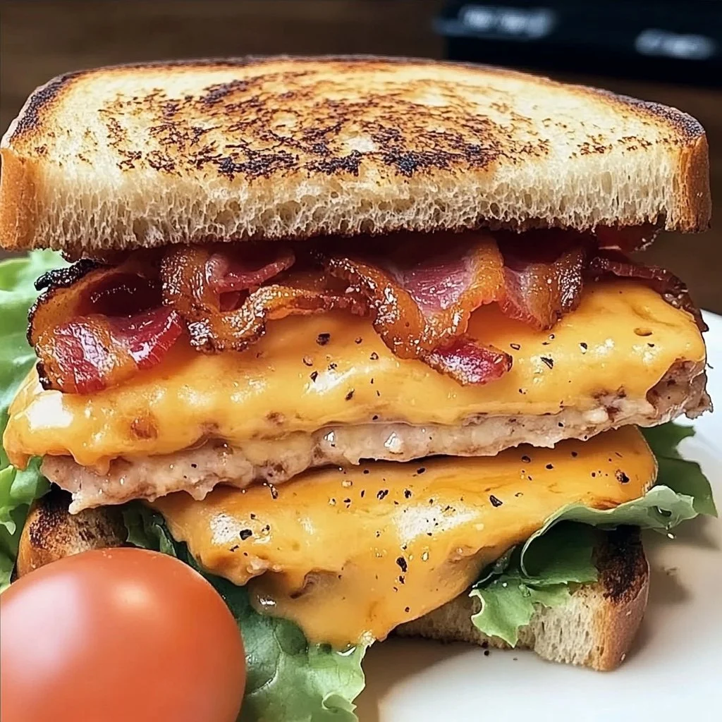 Turkey Bacon Melt Sandwich with crispy bacon and melted cheese on toasted bread